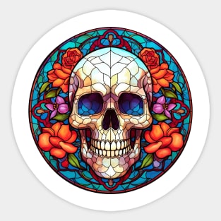 Stained Glass Floral Skull #7 Sticker